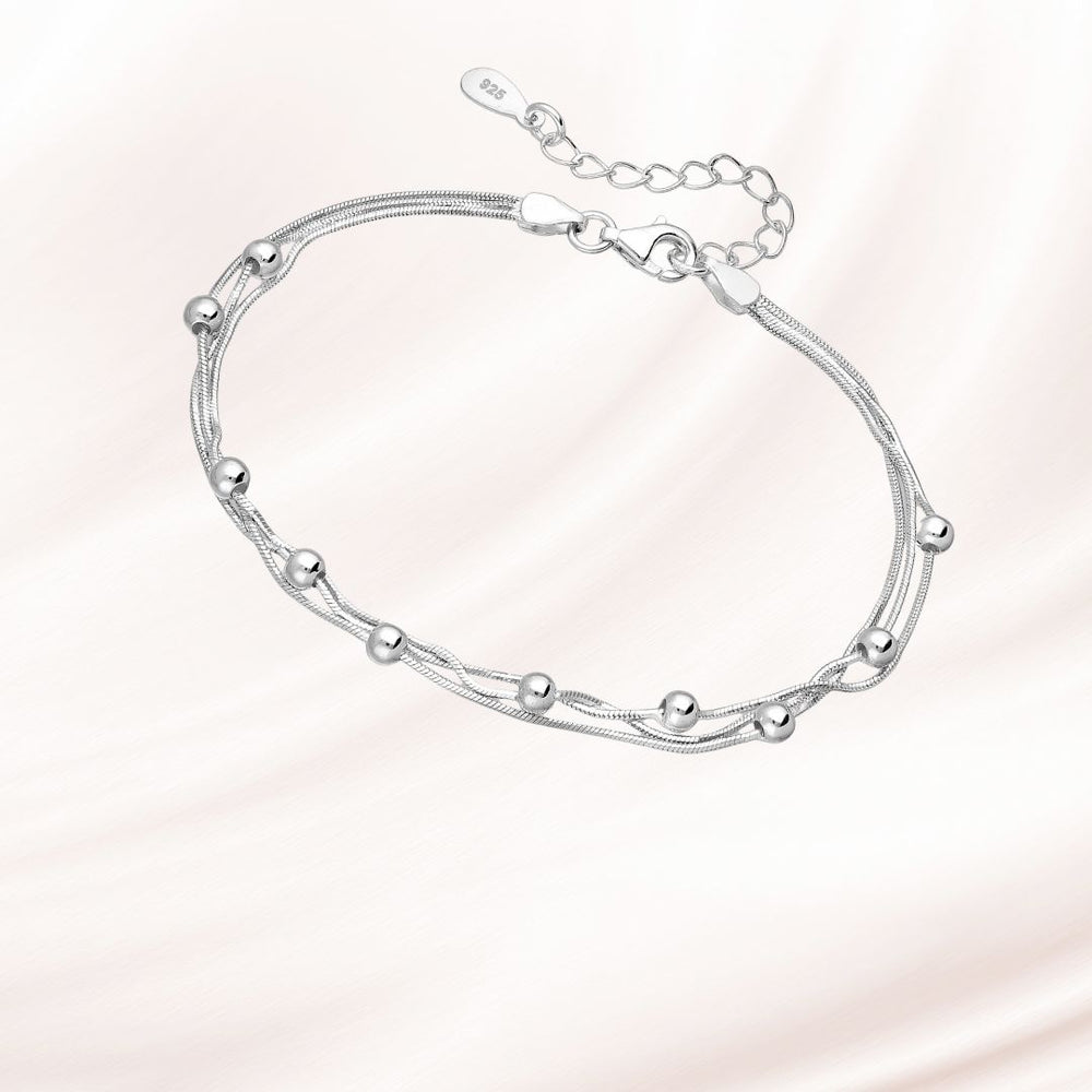 Bracelet en argent 925 / 3 chaînes avec boules / Ajustable