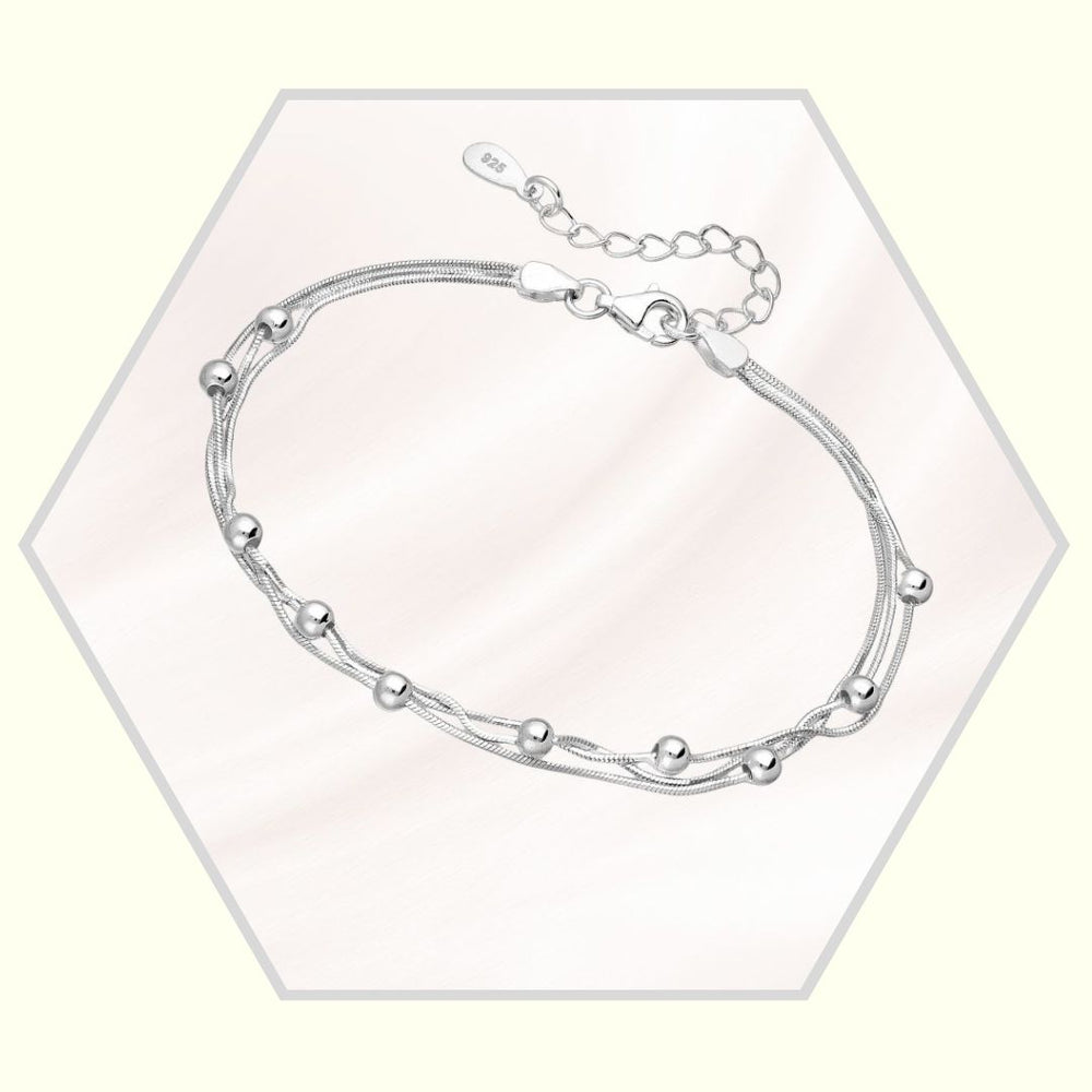 Bracelet en argent 925 / 3 chaînes avec boules / Ajustable