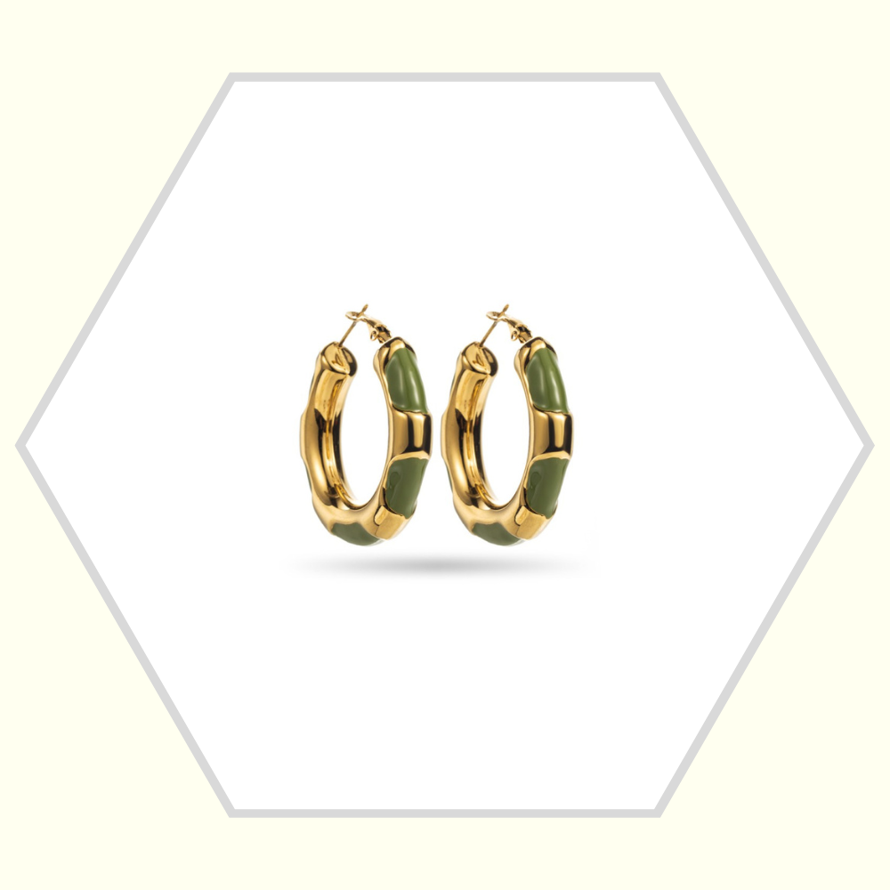 Boucles d'oreilles "créole" en acier inoxydable doré / résine colorée