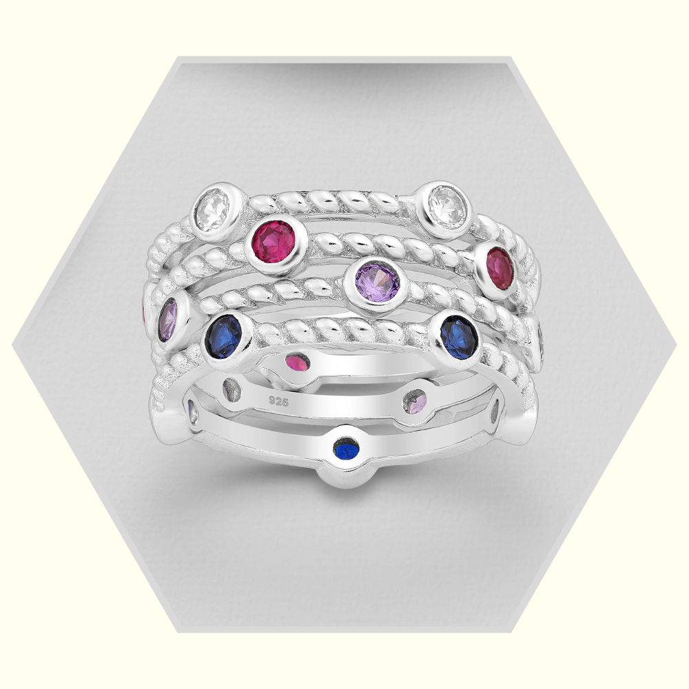 Bague en argent 925 rhodié / zirconia / Anneaux détachables
