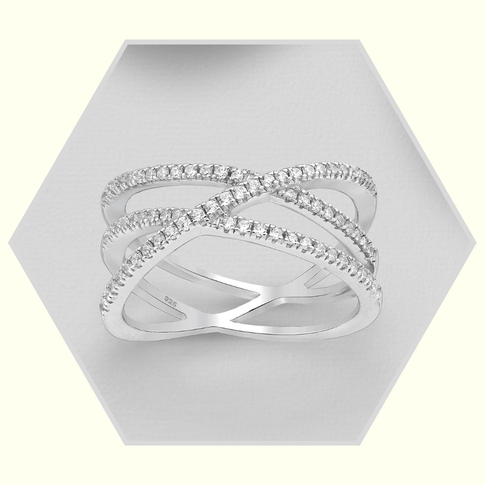 Bague en argent 925 rhodié entrelacée, sertie de zirconia