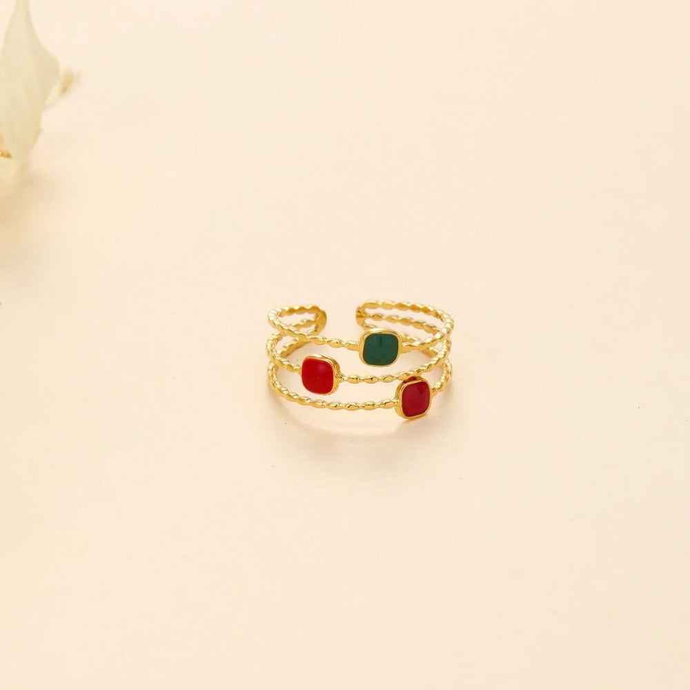 Bague ajustable en acier inoxydable doré résine colorée