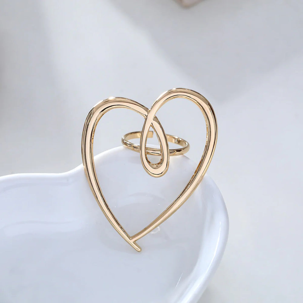 Bague grand cœur en acier inoxydable doré
