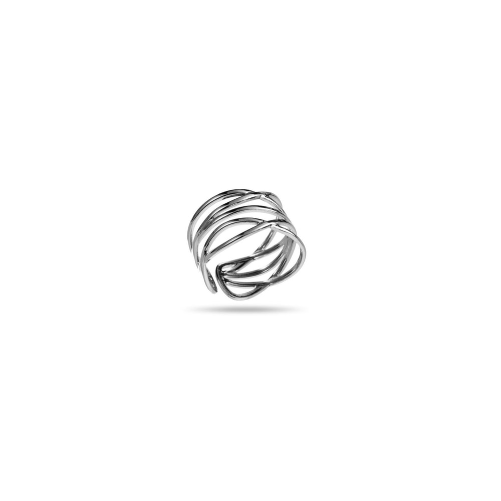Bague large ajustable entrelacée en acier inoxydable - version argenté ou doré