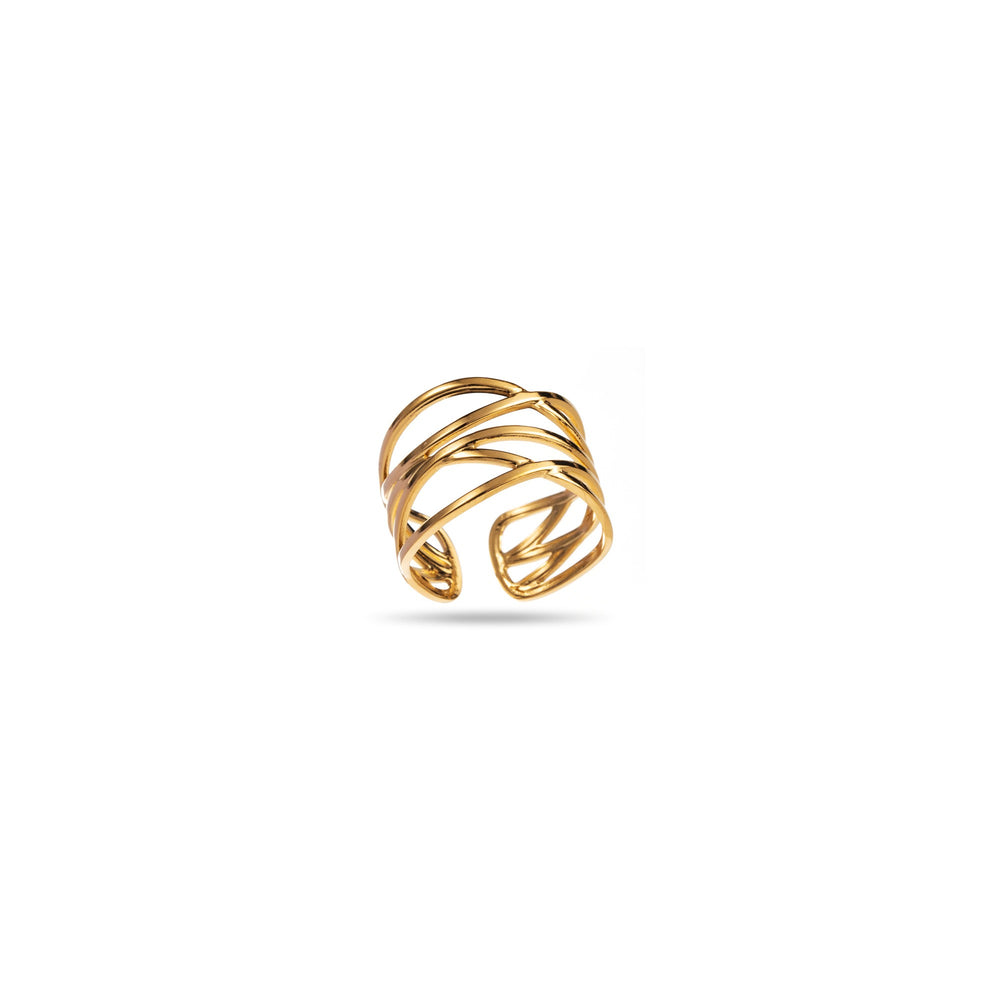 Bague large ajustable entrelacée en acier inoxydable - version argenté ou doré