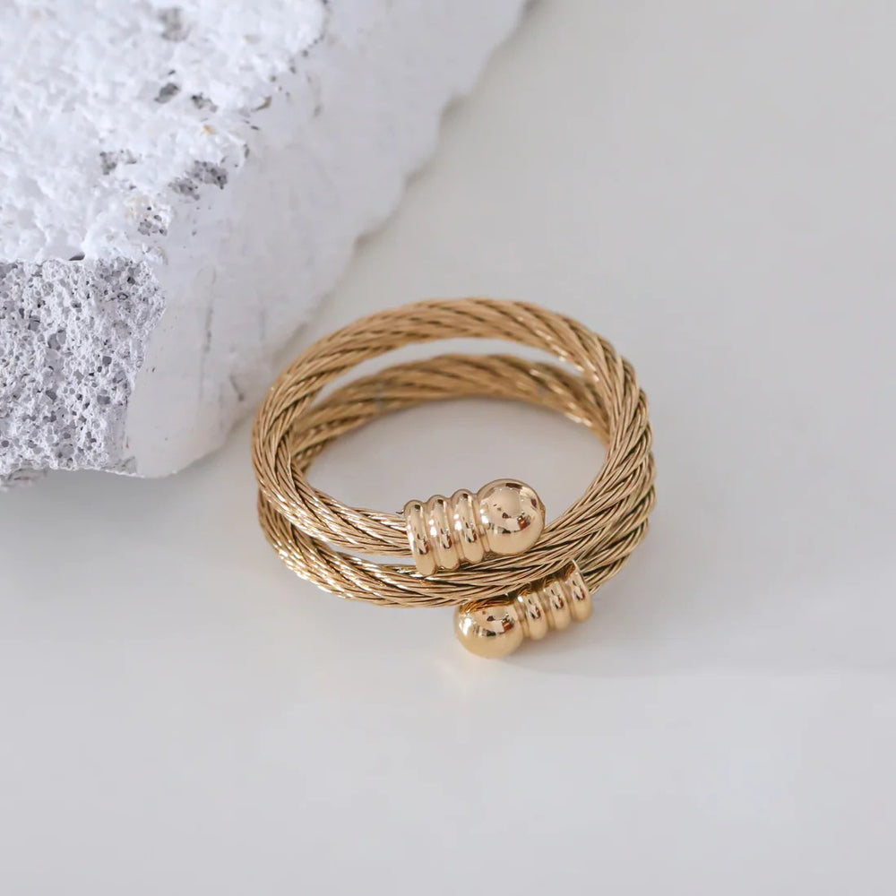 Bague style câble en acier inoxydable doré