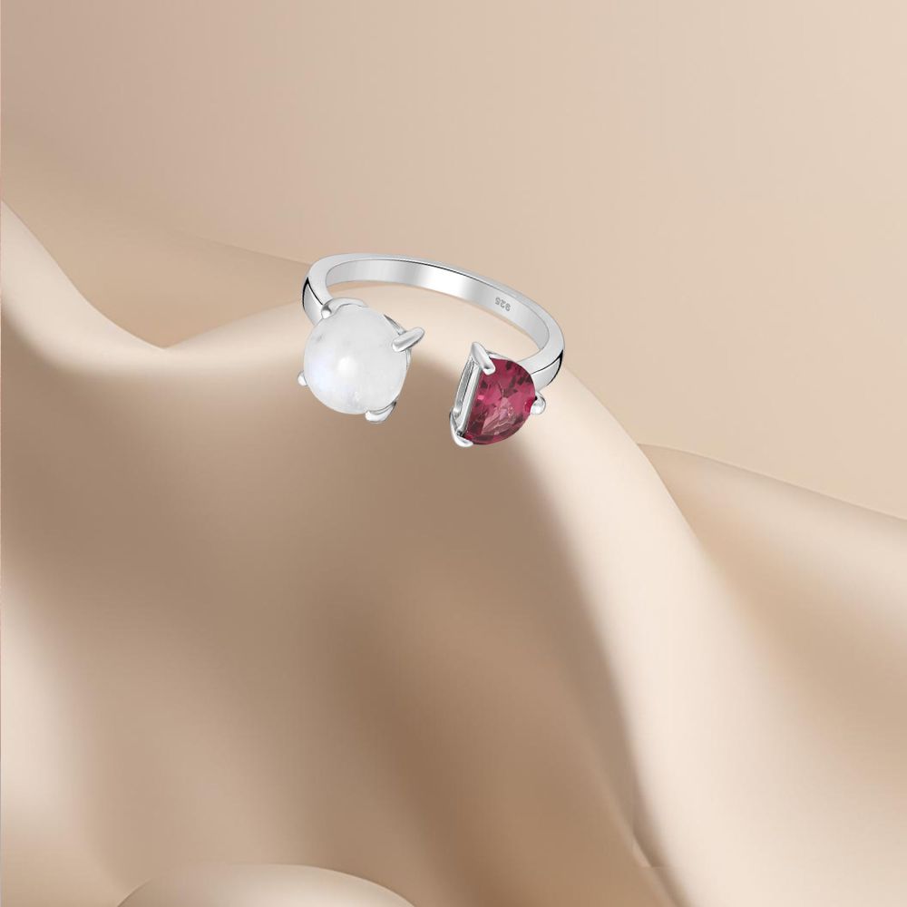 Bague en argent 925 rhodié / pierres naturelles