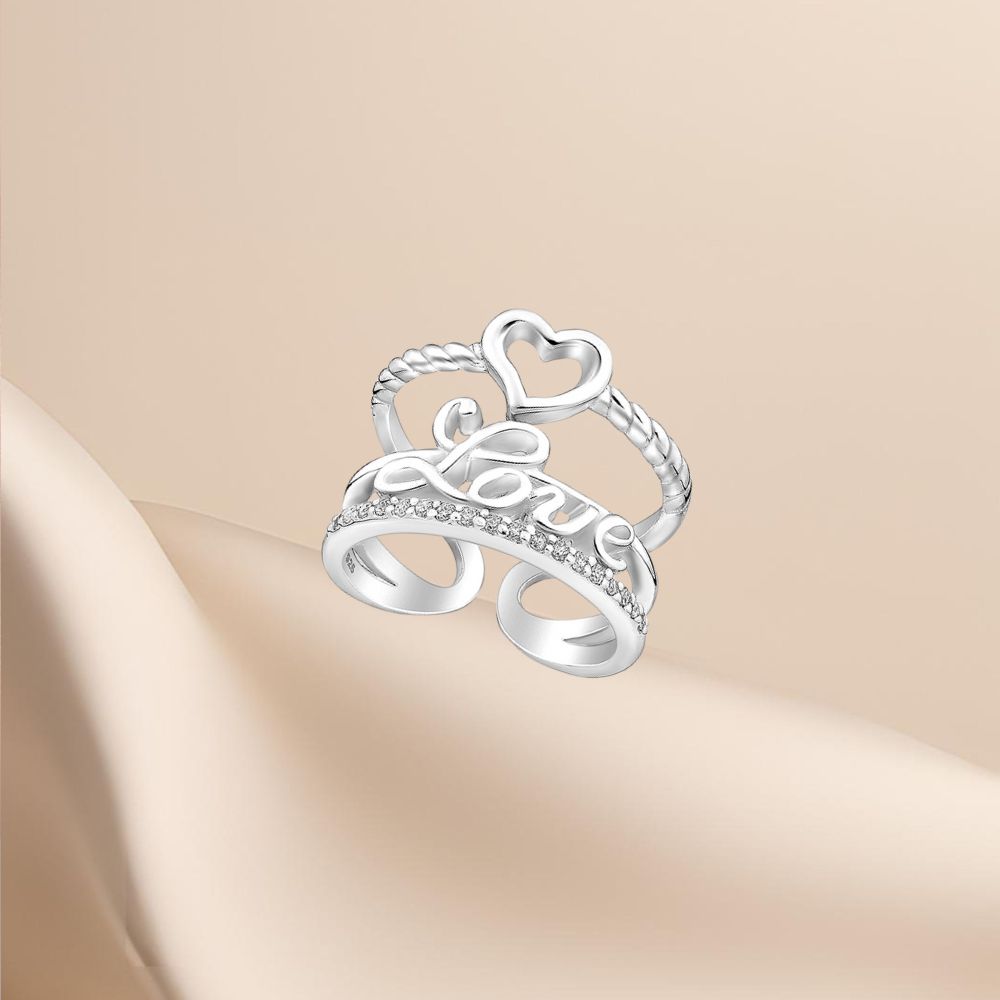 Bague Love en argent 925 ajustable sertie de zirconia
