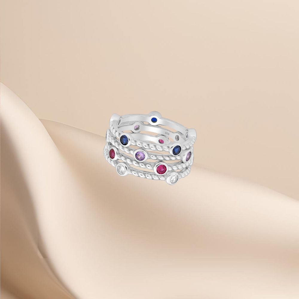 Bague en argent 925 rhodié / zirconia / Anneaux détachables