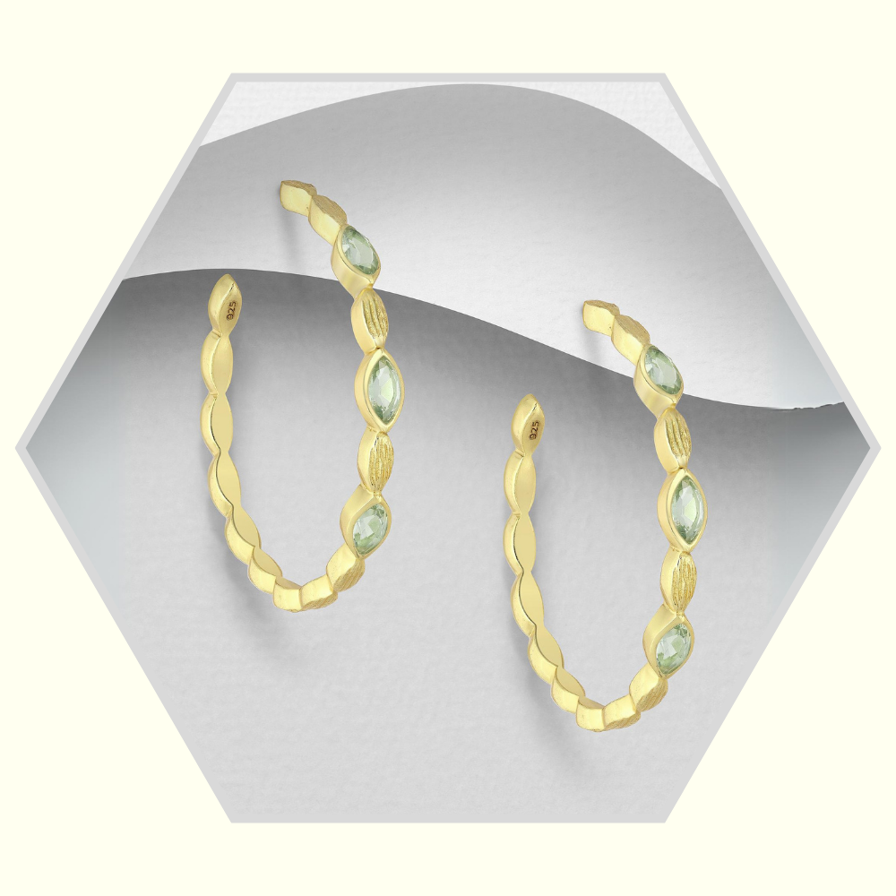 Boucles d'oreilles créoles en argent 925 doré or 18k  / pierres naturelles