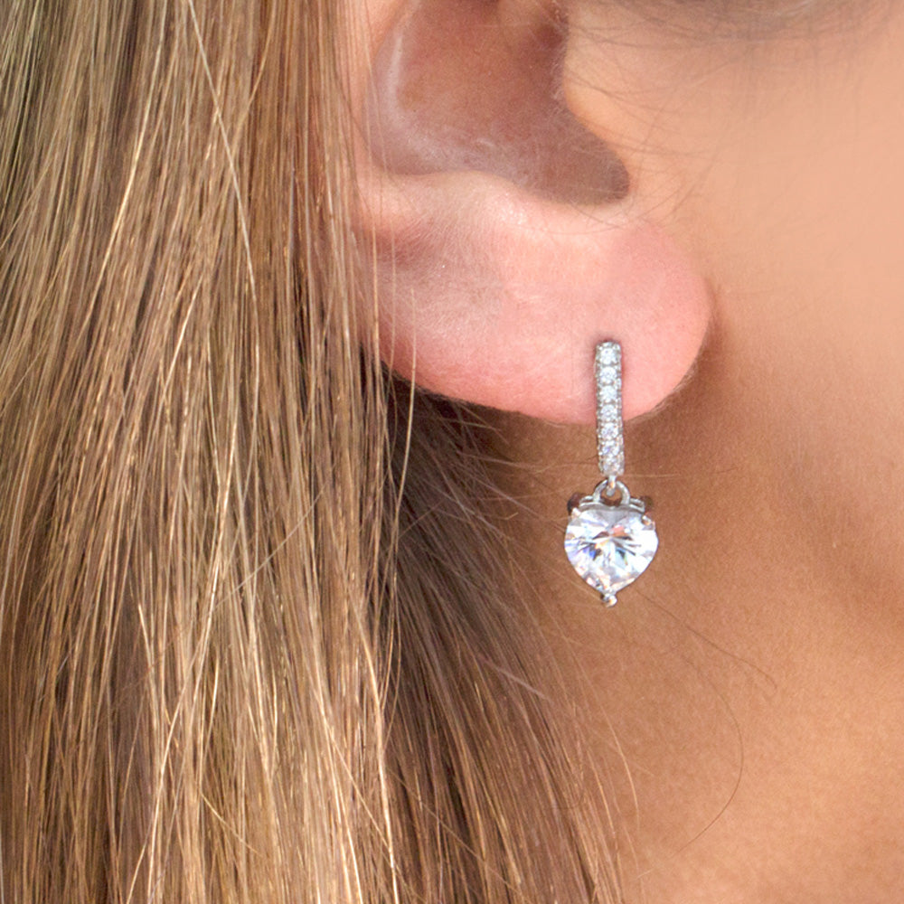 Boucles d'oreilles pendante coeur argent 925 serties de zirconia