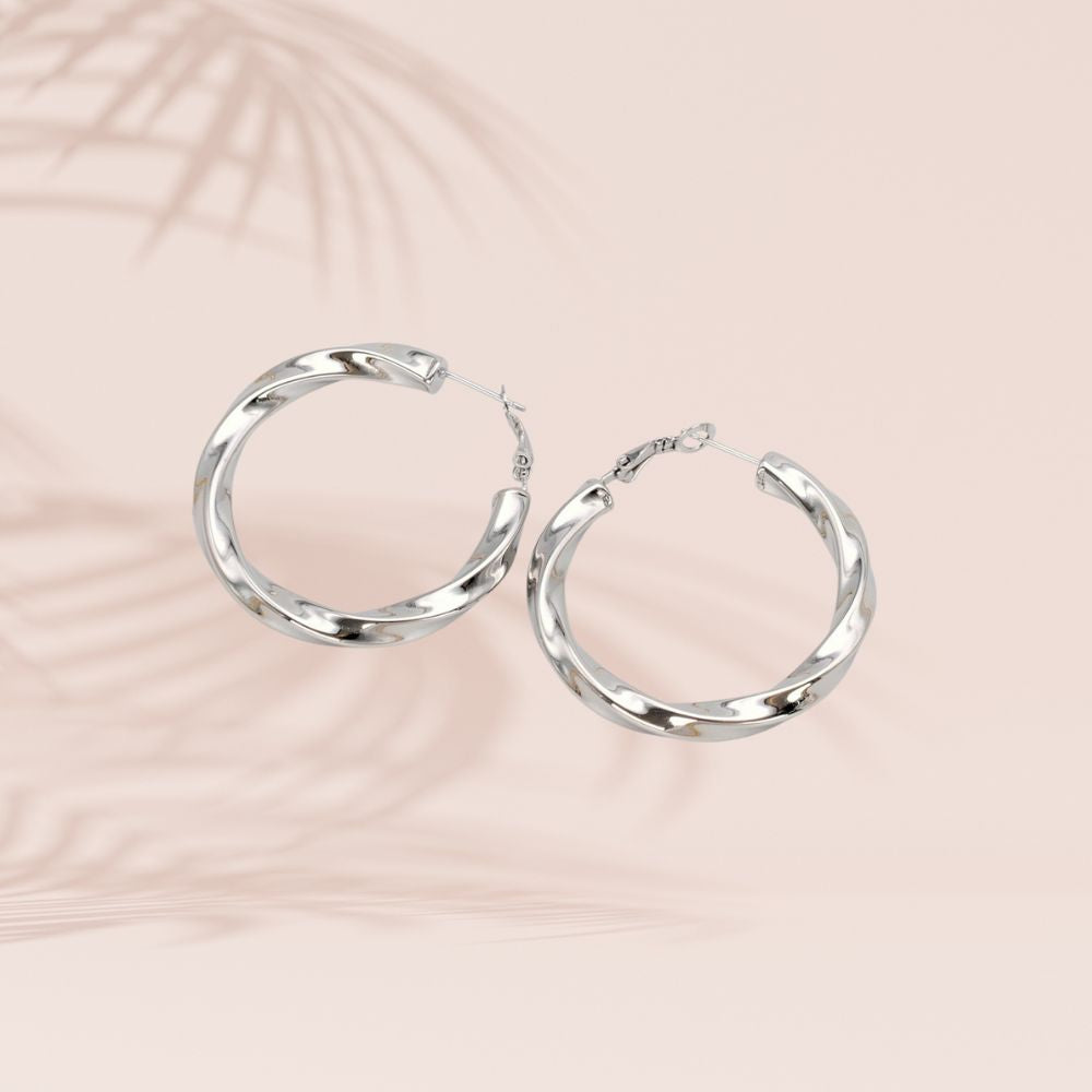 Boucles d'oreilles acier inoxydable créole torsadée diamètre 40mm