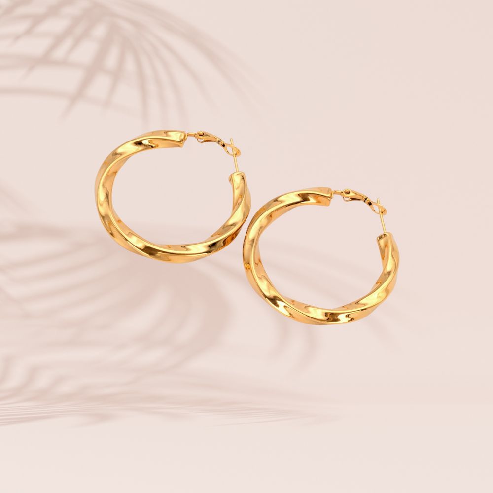 Boucles d'oreilles acier inoxydable doré créole torsadée diamètre 40mm
