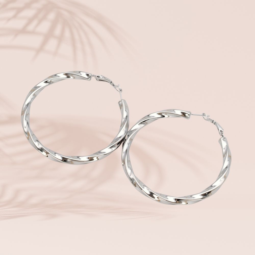 Boucles d'oreilles "créole torsadée" en acier inoxydable version dorée ou argenté