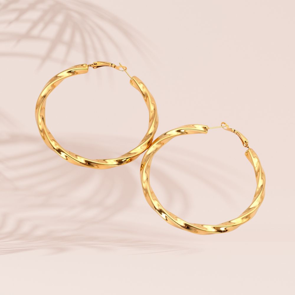Boucles d'oreilles acier inoxydable doré créole torsadée diamètre 40mm