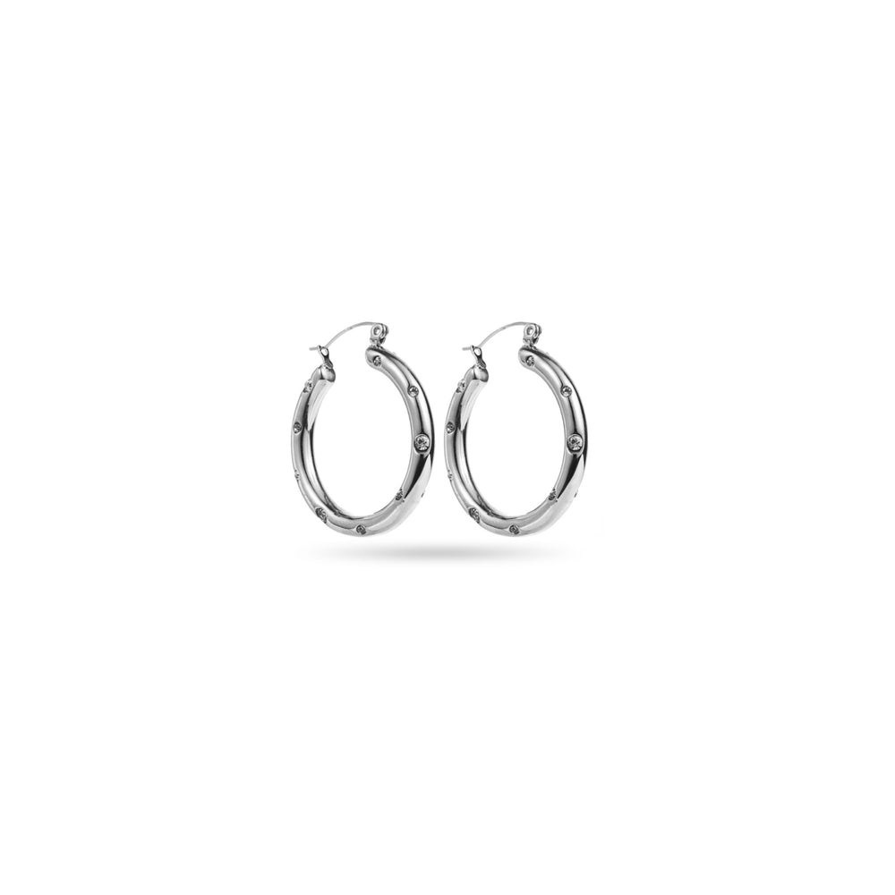 Boucles d'oreilles en acier inoxydable incrusté de strass - diamètre 32mm