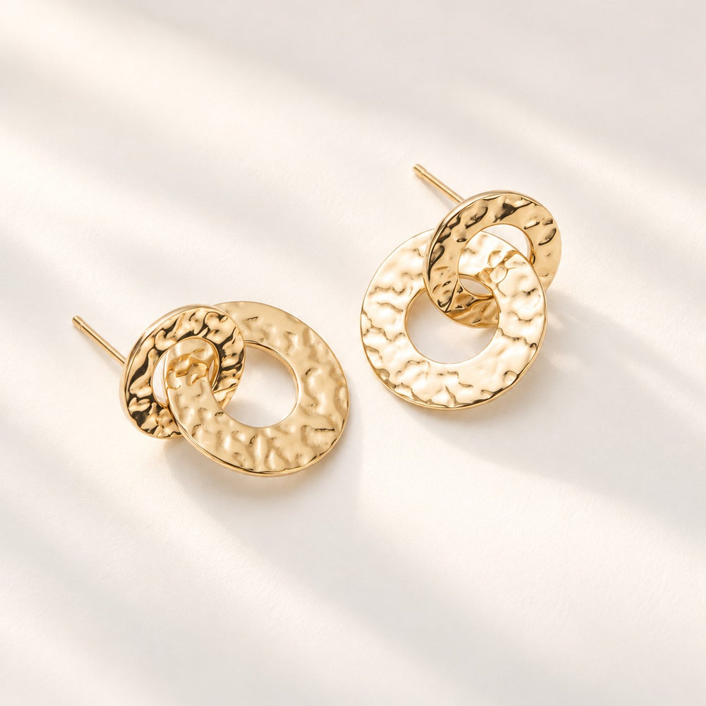 Boucles d'oreilles en acier inoxydable cercles martelés - version doré ou argenté