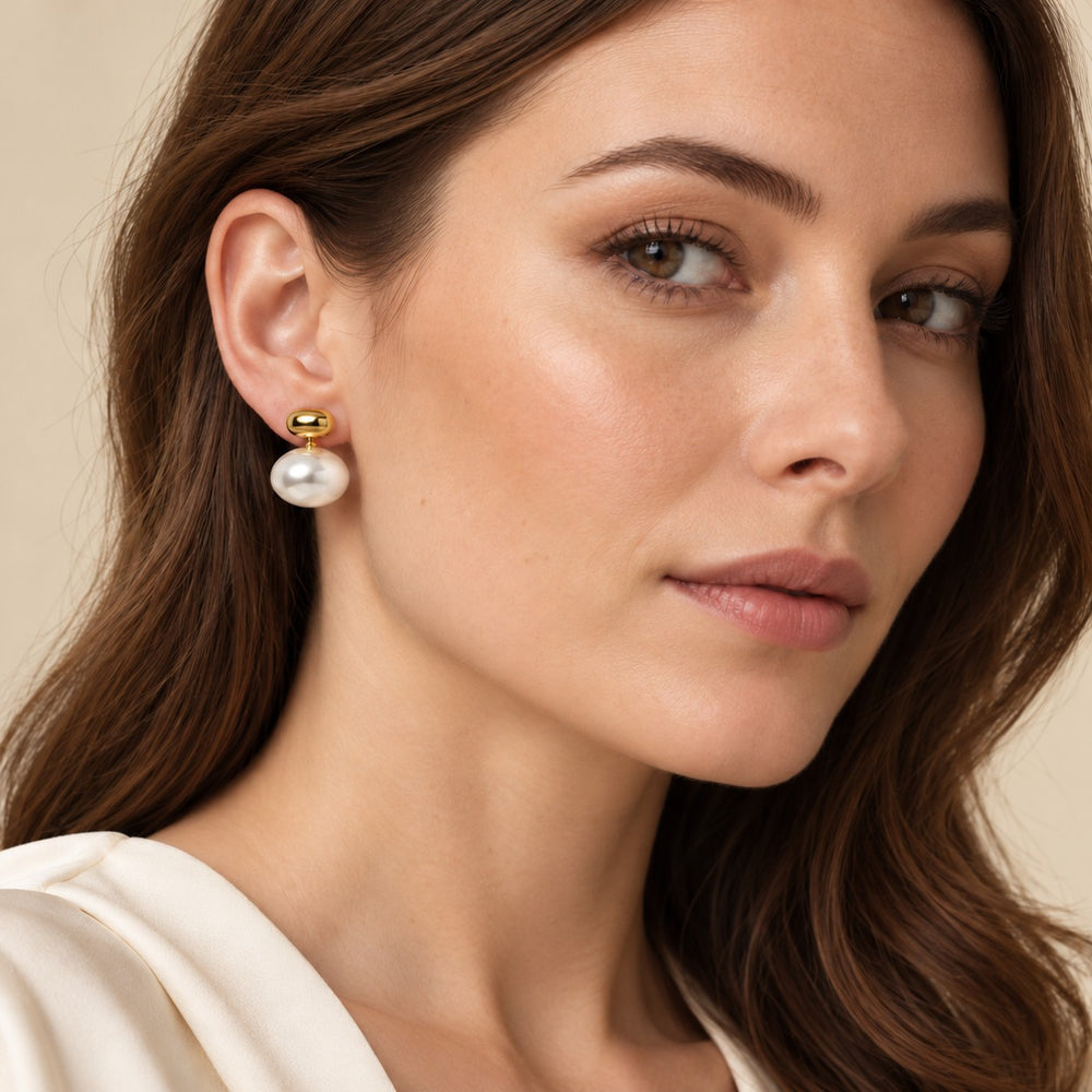 Boucles d'oreilles en acier inoxydable version doré ou argenté - perle synthétique