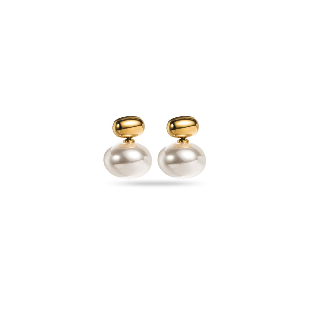 Boucles d'oreilles en acier inoxydable version doré ou argenté - perle synthétique