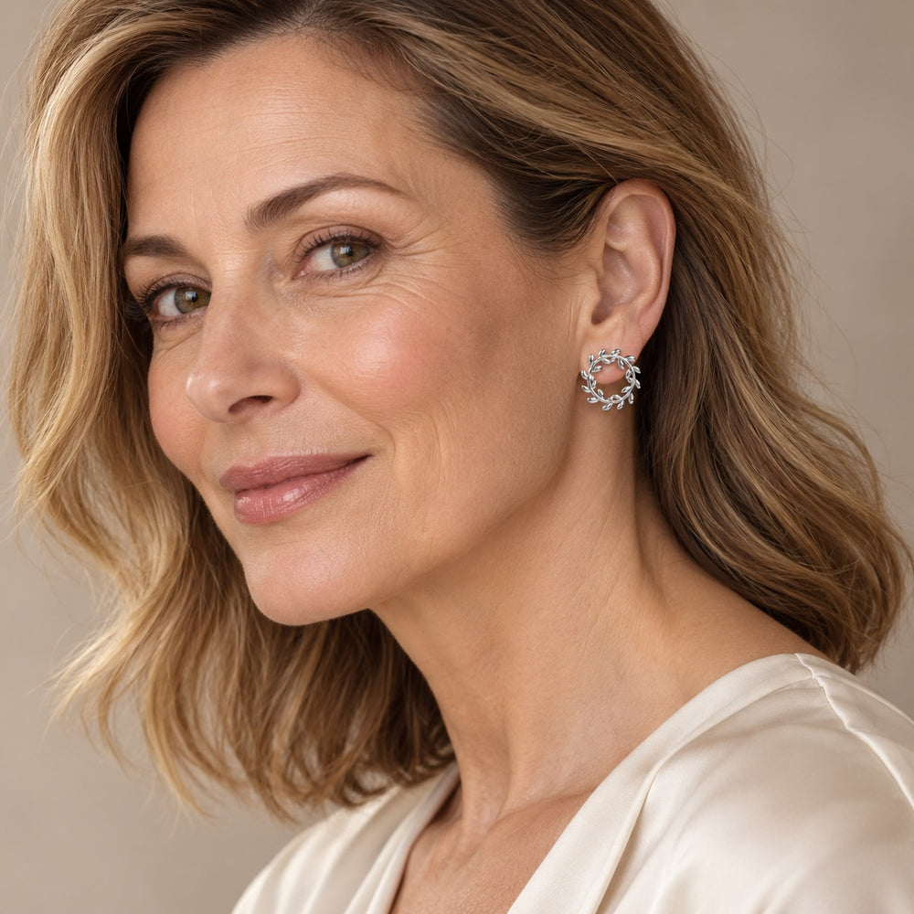 Boucles d'oreilles couronne de feuilles en acier inoxydable