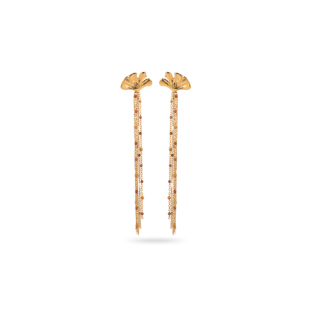 Boucles d'oreilles pendantes feuille de ginko en acier inoxydable doré - résine colorée