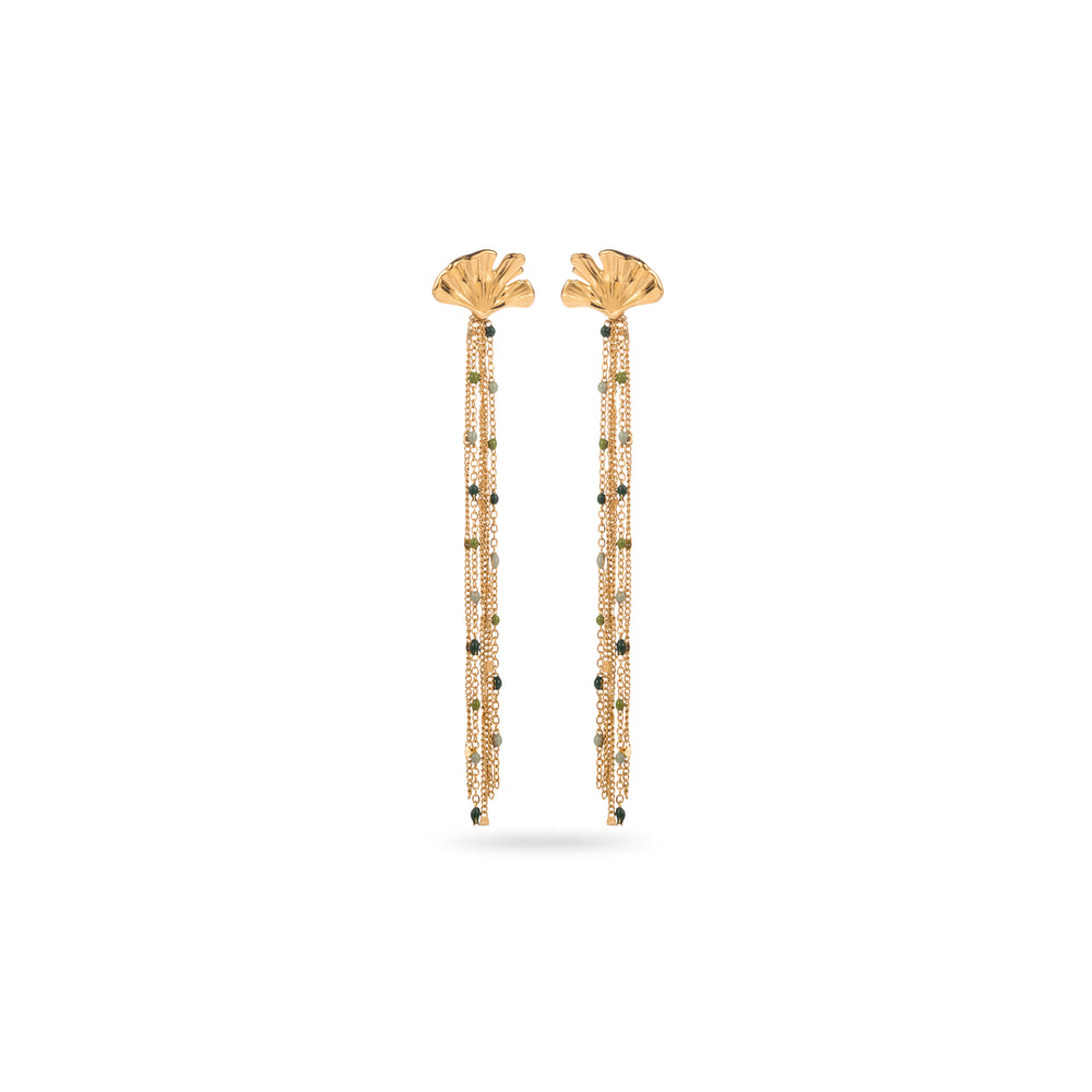 Boucles d'oreilles pendantes feuille de ginko en acier inoxydable doré - résine colorée