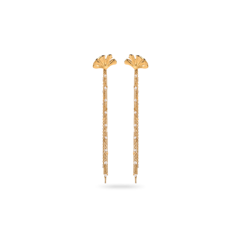 Boucles d'oreilles pendantes feuille de ginko en acier inoxydable doré - résine colorée