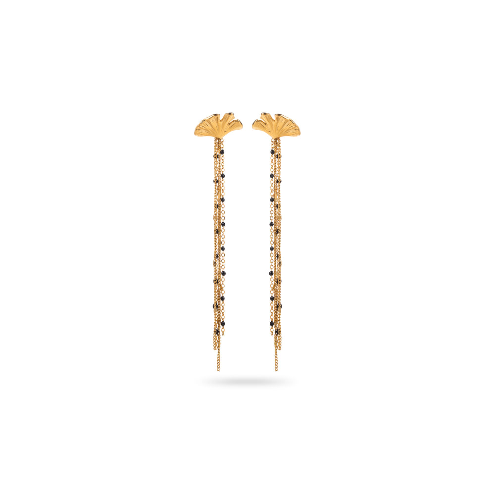 Boucles d'oreilles pendantes feuille de ginko en acier inoxydable doré - résine colorée