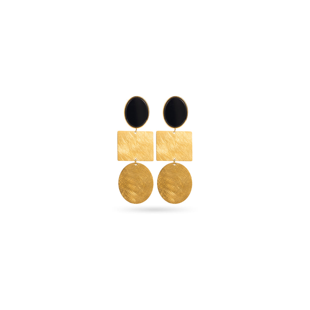 Boucles d'oreilles en acier inoxydable doré - pierres naturelles - version onyx ou cornaline