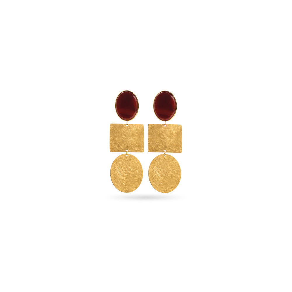Boucles d'oreilles en acier inoxydable doré - pierres naturelles - version onyx ou cornaline