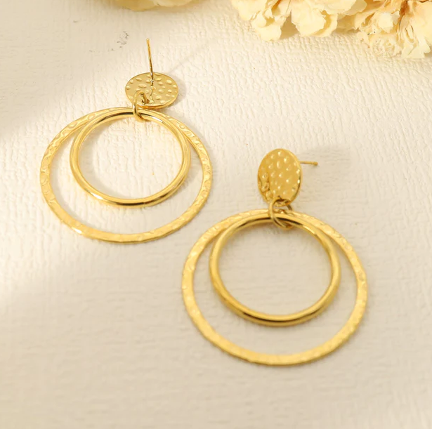 Boucles d'oreilles double cercle acier inoxydable doré