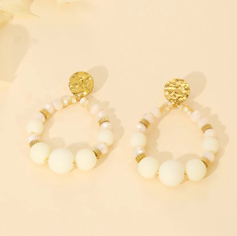 Boucles d'oreilles acier inoxydable doré perles blanches