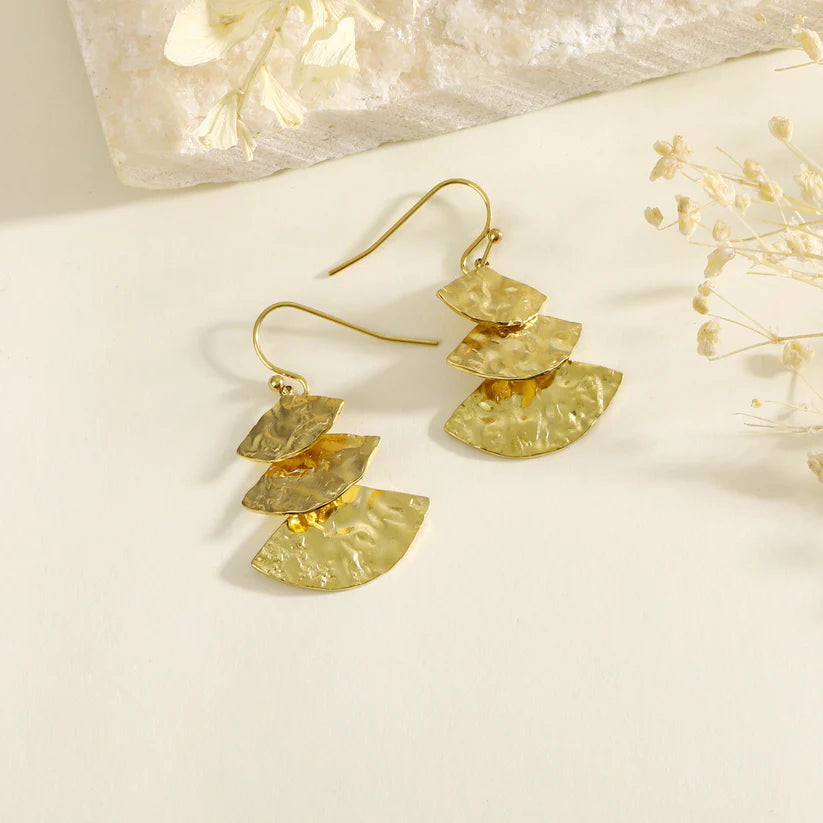 Boucles d'oreilles  acier inoxydable doré triple éventail