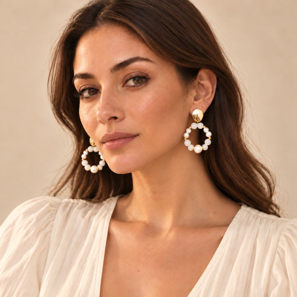 Boucles d'oreilles en acier inoxydable doré - pierres naturelles