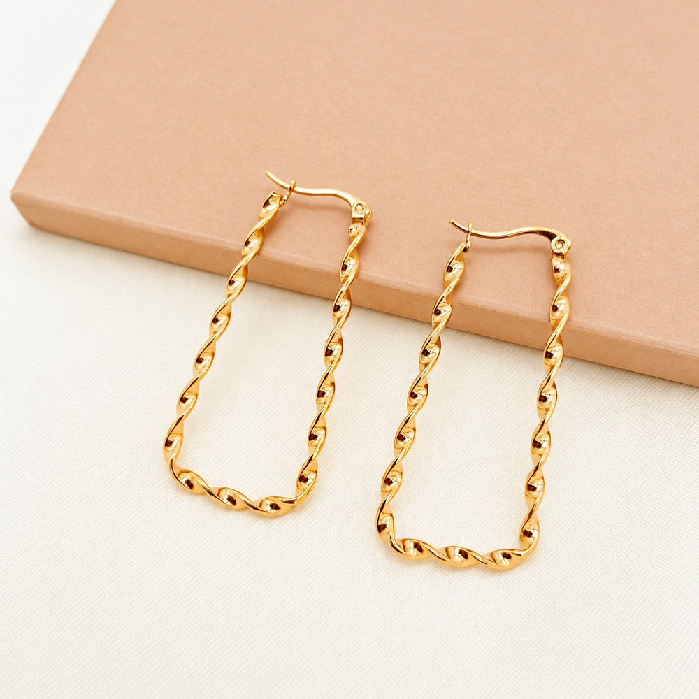 Boucles d'oreilles en acier inoxydable doré - créole rectangle torsadé