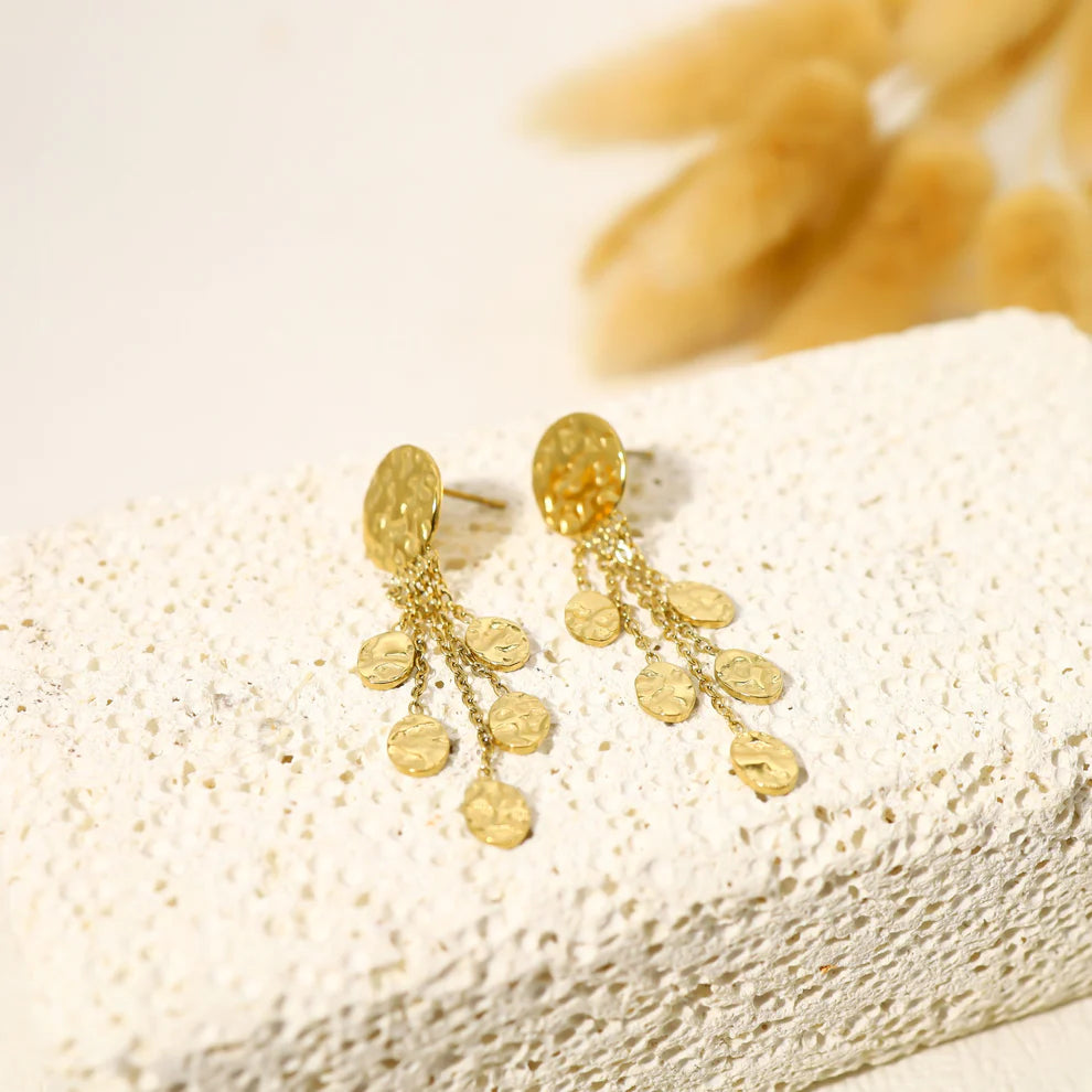 Boucles d'oreilles acier inoxydable doré pampille martelé