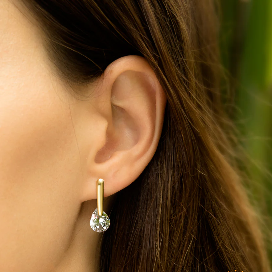 Boucle d'oreille en acier inoxydable doré et zirconia forme goutte