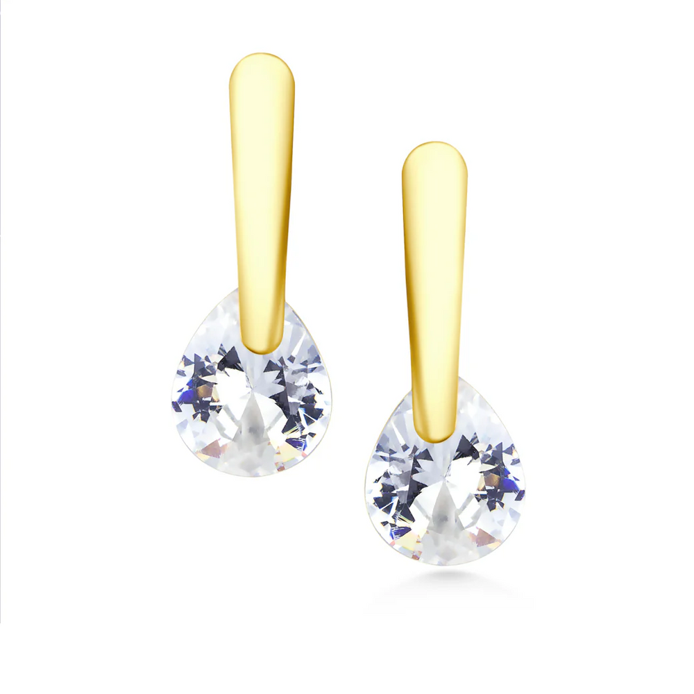 Boucles d’oreilles pendantes en acier inoxydable doré avec zirconia taille goutte