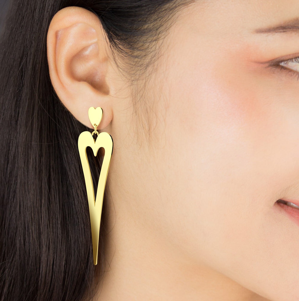 Boucles d'oreilles coeur en acier inoxydable 316L Version Argenté, Doré or jaune, Doré or rose