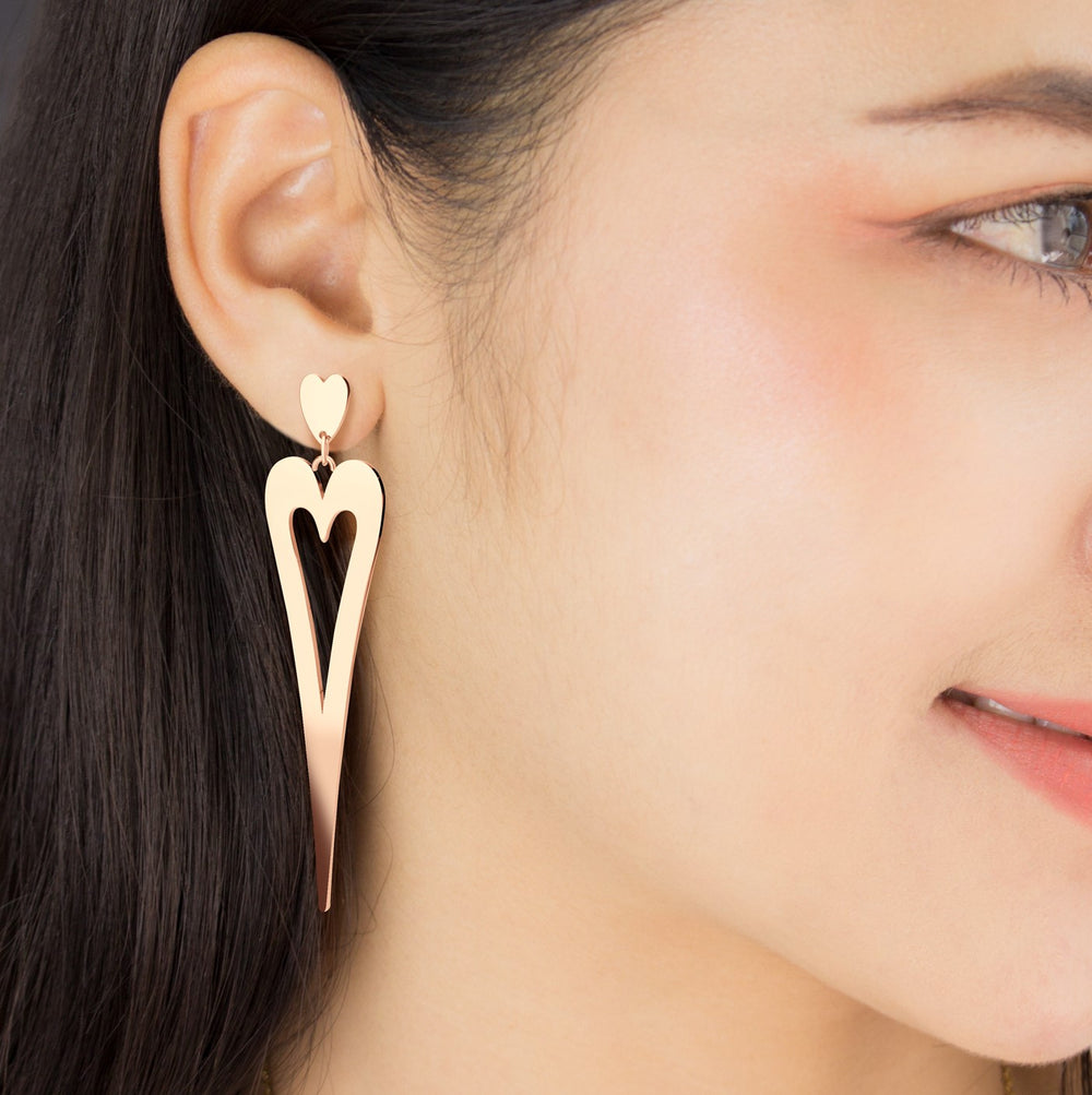 Boucles d'oreilles coeur en acier inoxydable 316L Version Argenté, Doré or jaune, Doré or rose