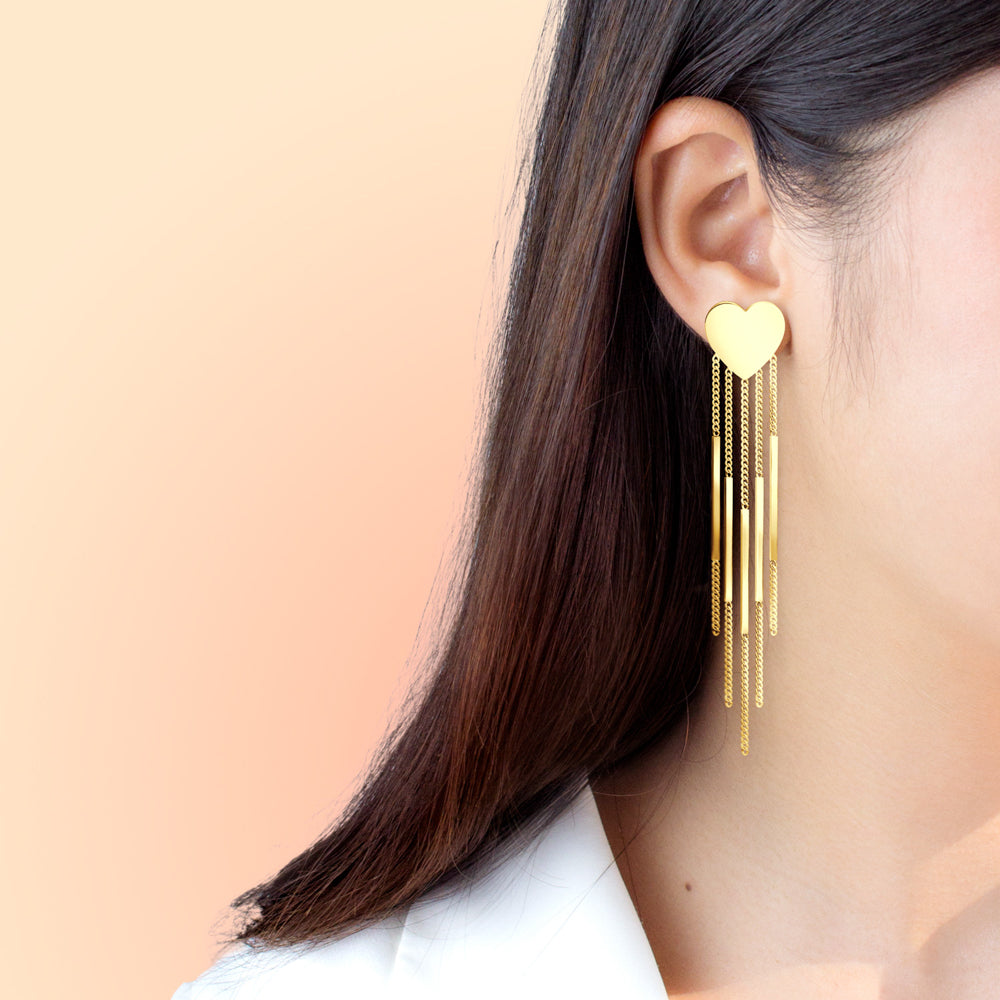 Boucles d'oreilles pendantes coeur acier inoxydable doré chirurgical 316L
