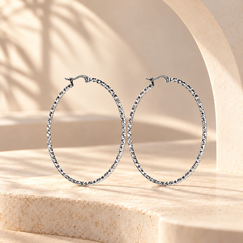 "Faceted Creole" stainless steel earrings
