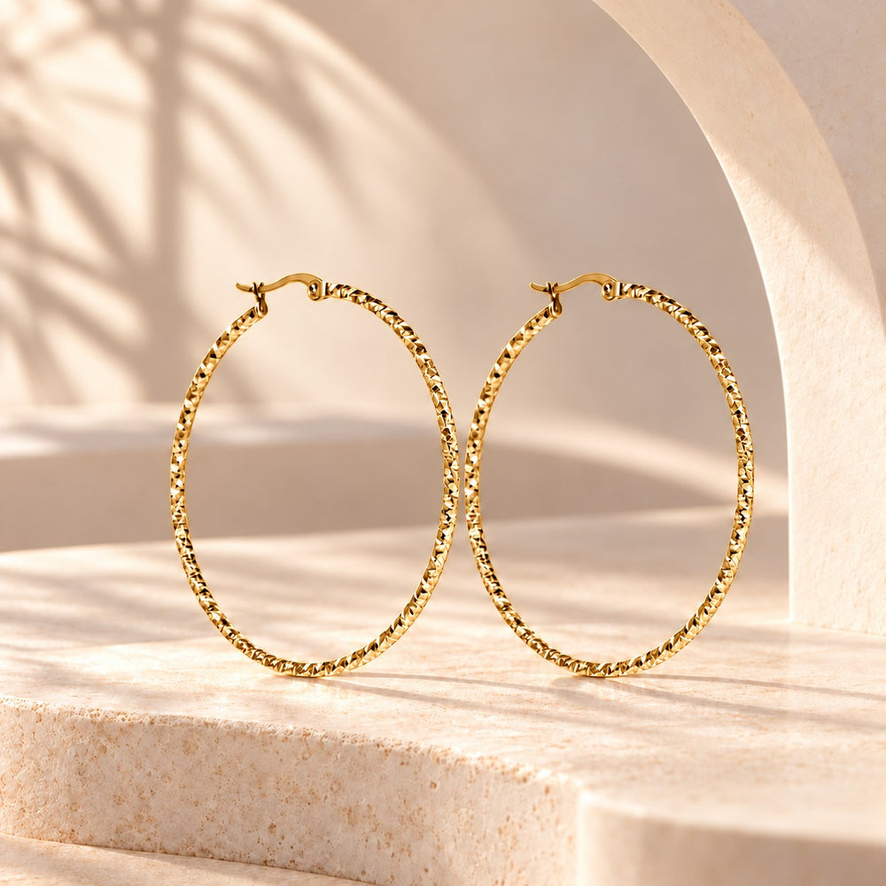 "Faceted Creole" stainless steel earrings