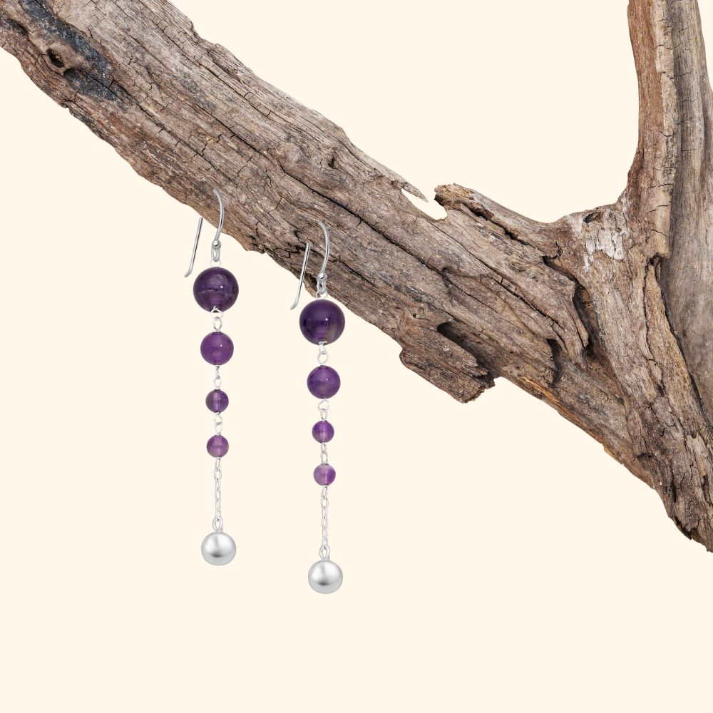 Boucles d’oreilles pendantes argent 925 pierres naturelles améthyste
