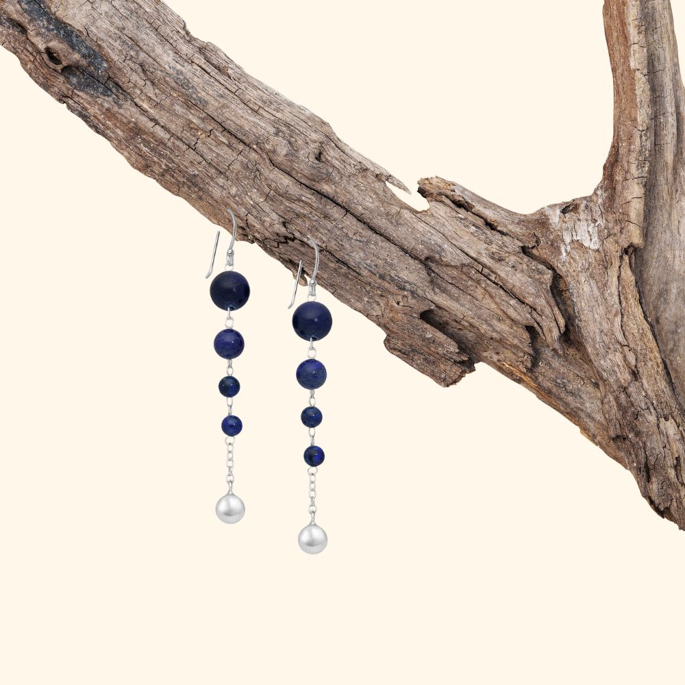 Boucles d’oreilles pendantes argent 925 pierres naturelles lapis lazuli