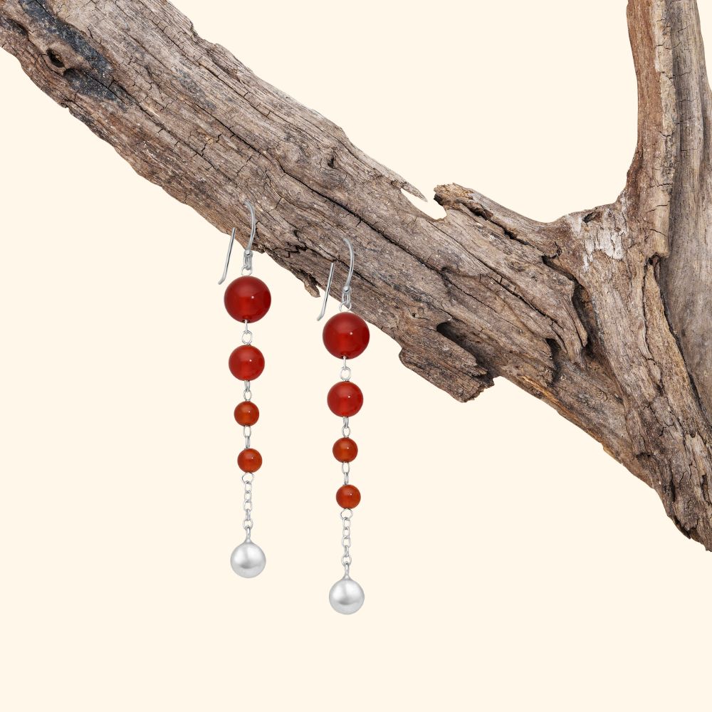 Boucles d’oreilles pendantes argent 925 pierres naturelles cornaline