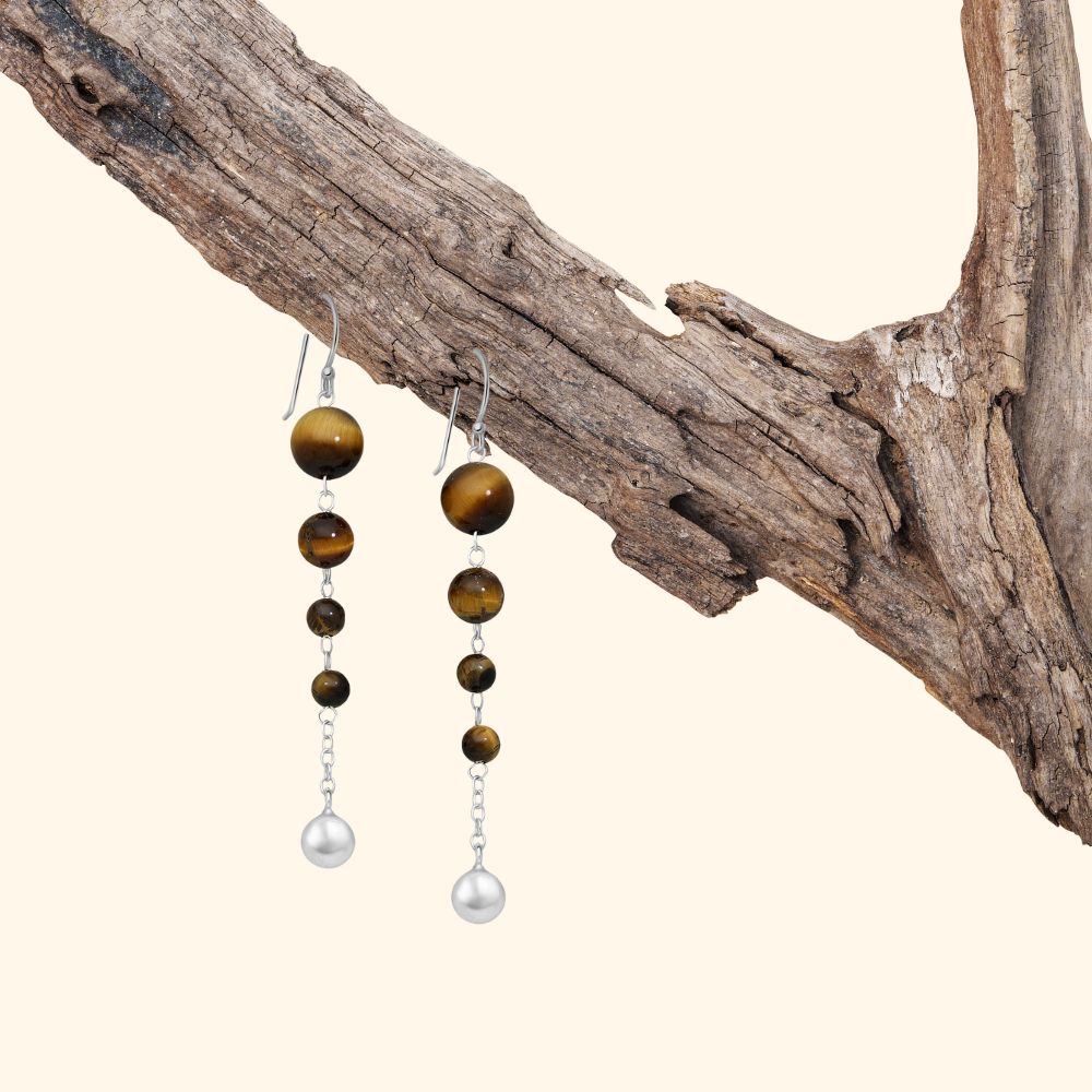 Boucles d’oreilles pendantes argent 925 pierres naturelles  de tigre