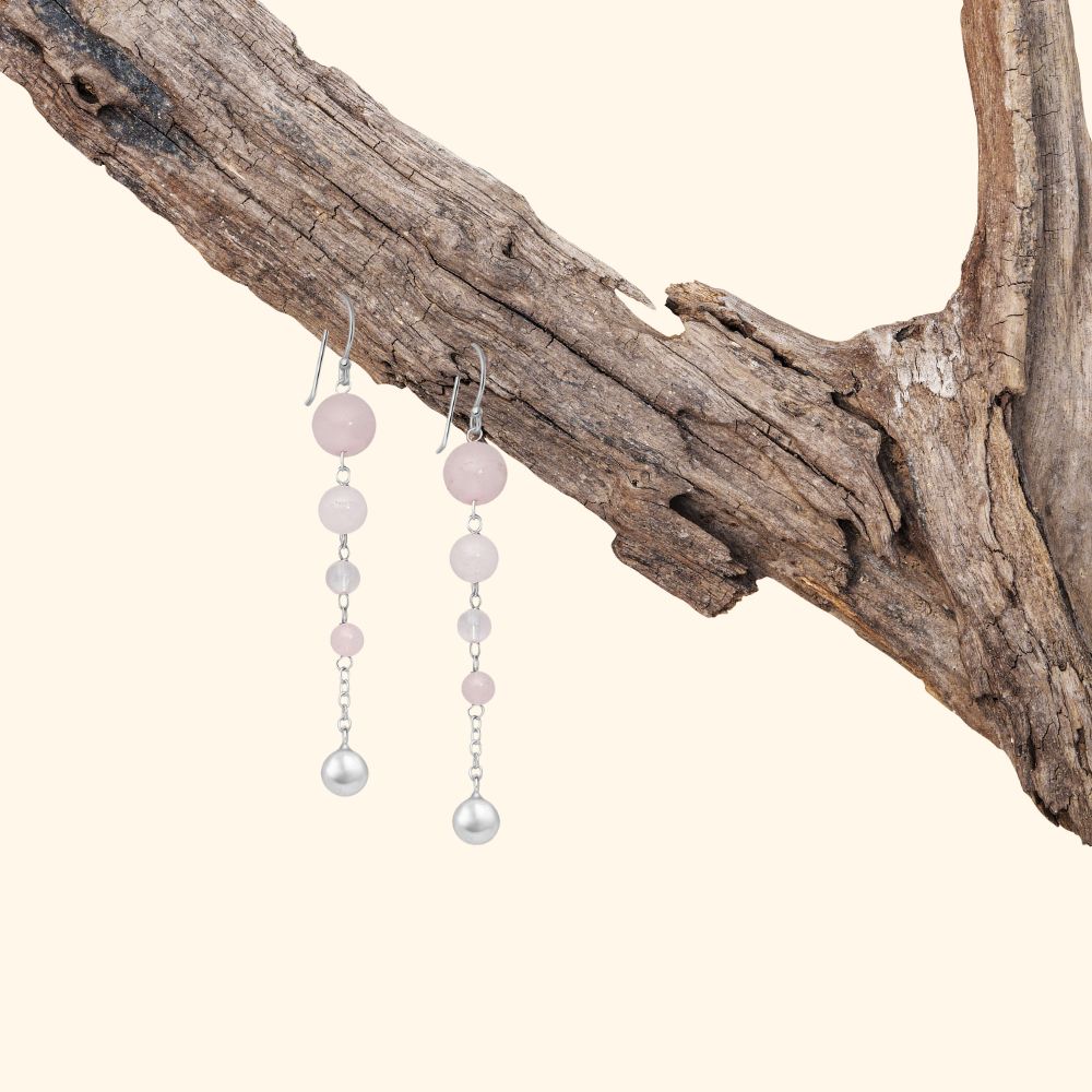 Boucles d’oreilles pendantes argent 925 pierres naturelles quartz rose