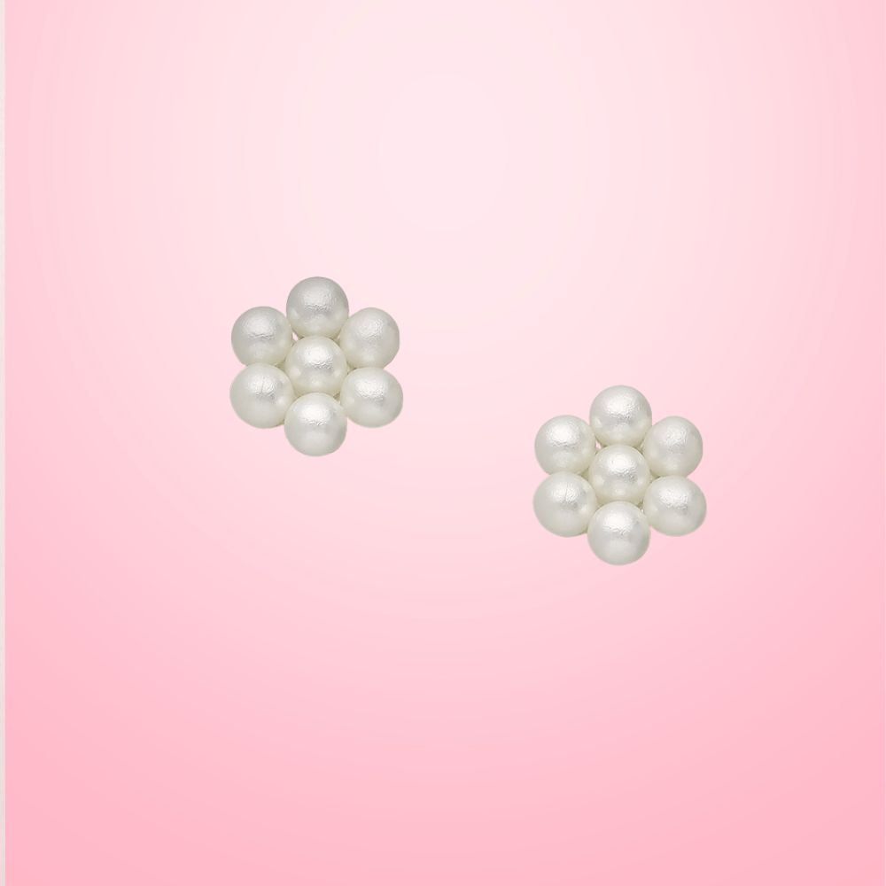 Boucles d'oreilles fleur en argent 925 avec perle synthétique