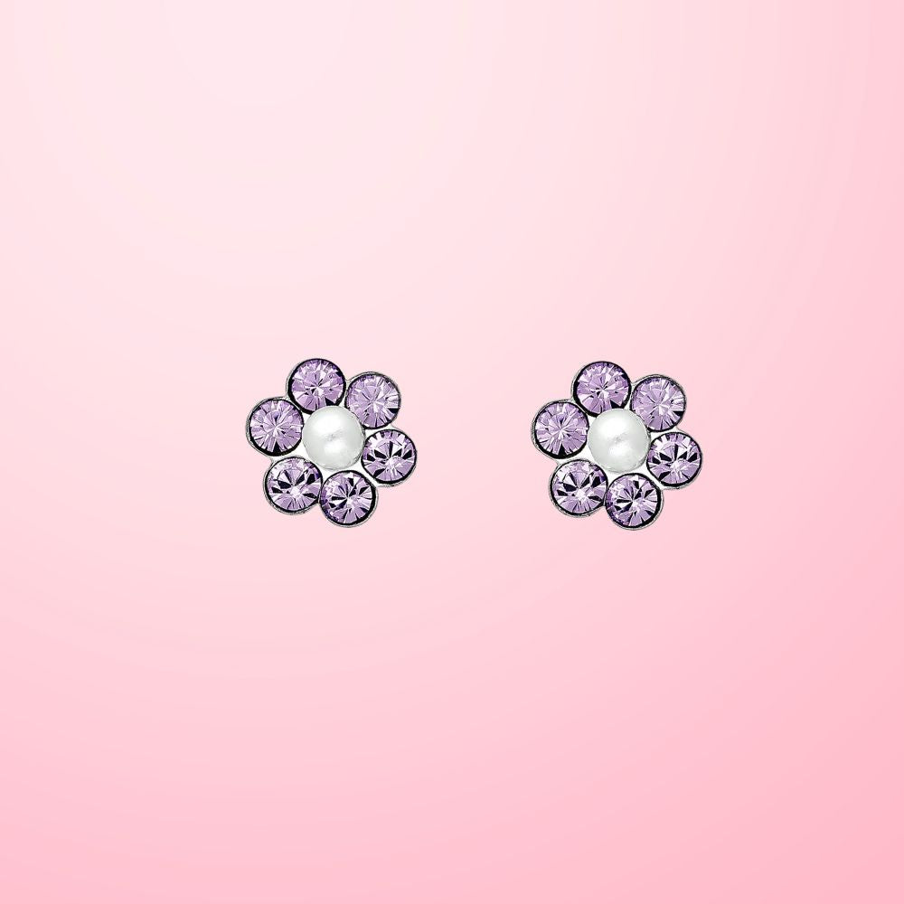 Boucles d'oreilles pour enfant en argent 925 avec cristal et perle synthétique